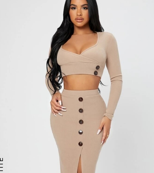 PETITE Sweetheart Neck Crop Top & Split Thigh Skirt - Picture 1 of 4
